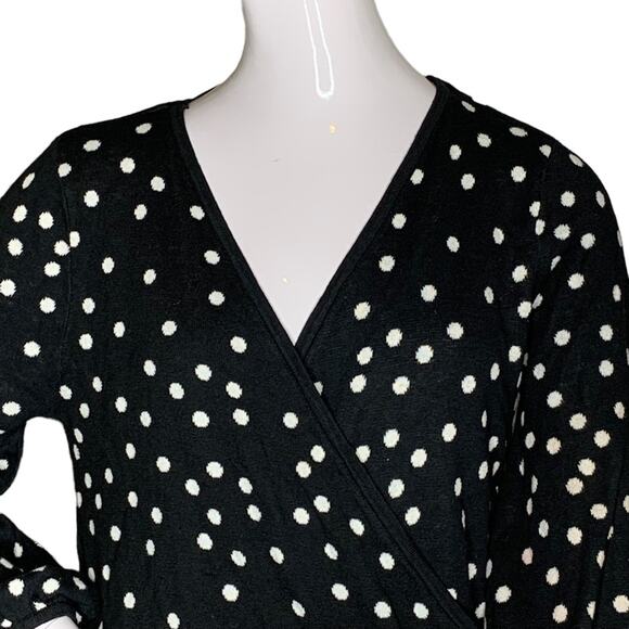 MinkPink Jemma Knit Women Top 3/4 Sleeve Black and White Polka Dot Print - Picture 3 of 8